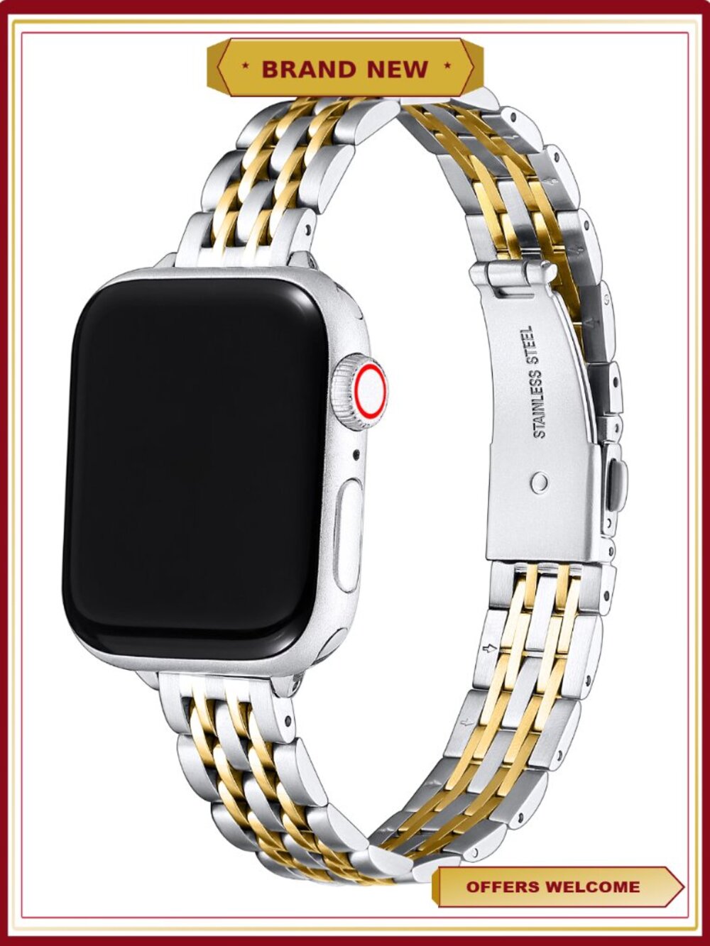 Skinny Stainless Steel Band for Apple Watch Samsung Garmin 20mm with Resizing